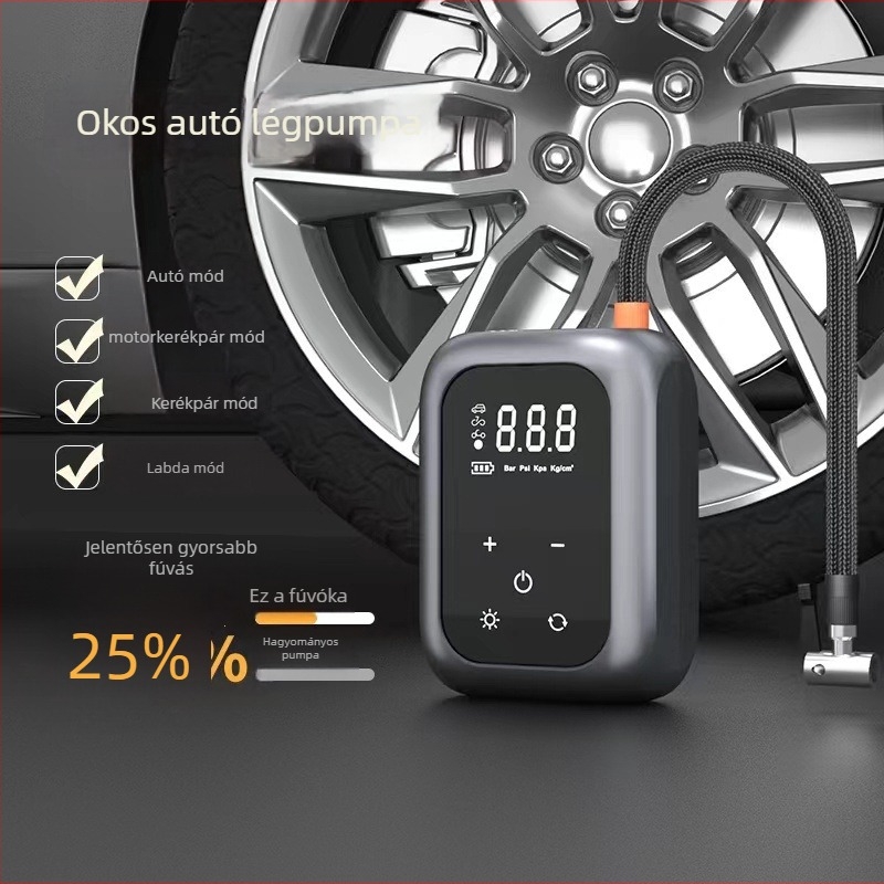 Vezeték nélküli digitális kijelzős autógumi pumpa, egyhengeres kialakítás, 80W, 7.4V, 30 L/min