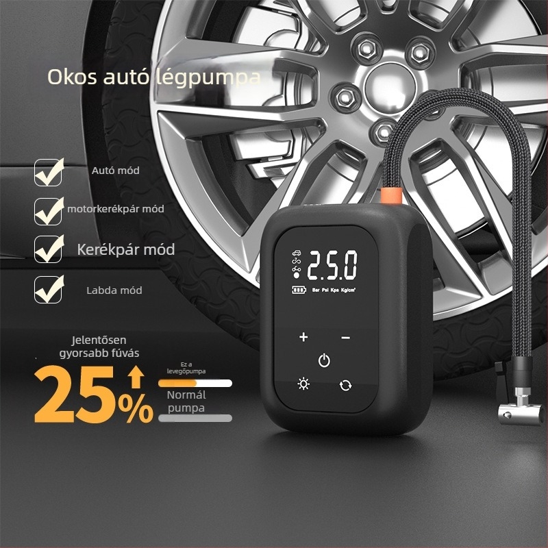 Vezeték nélküli digitális kijelzős autógumi pumpa, egyhengeres kialakítás, 80W, 7.4V, 30 L/min