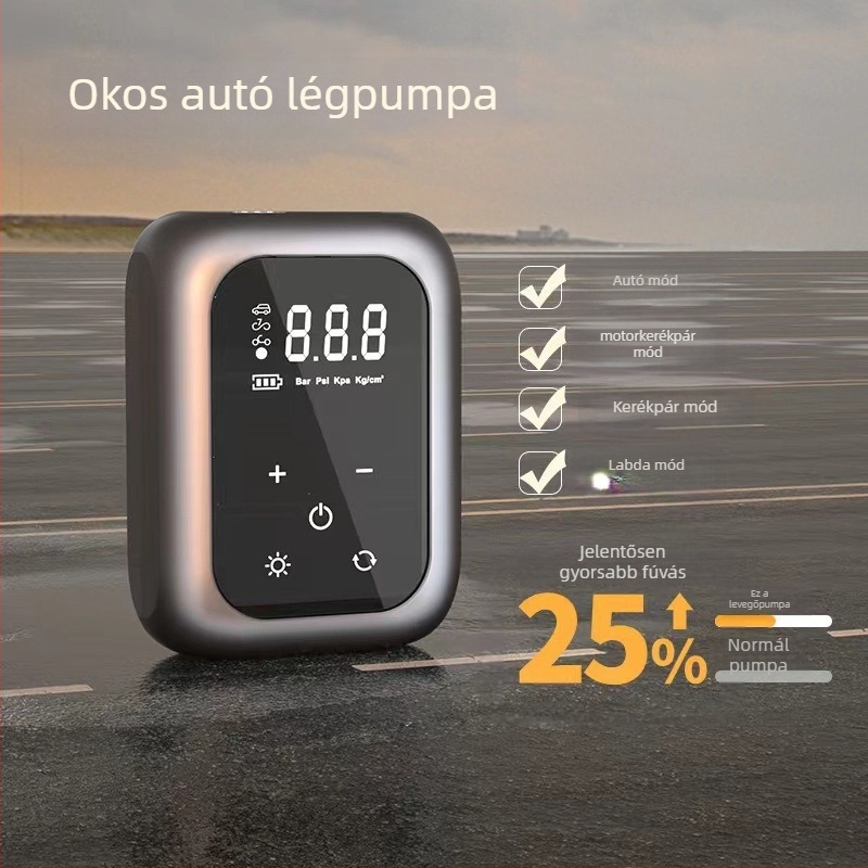 Vezeték nélküli digitális kijelzős autógumi pumpa, egyhengeres kialakítás, 80W, 7.4V, 30 L/min