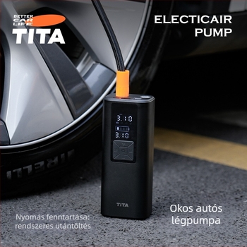 TITA Autóhoz vezeték nélküli levegőpumpa — hordozható, digitális kijelzővel, 120W, 5V/2A, 45 L/min, egyhengeres