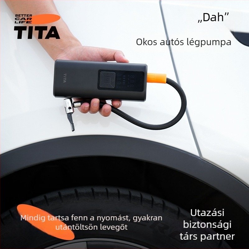TITA Autóhoz vezeték nélküli levegőpumpa — hordozható, digitális kijelzővel, 120W, 5V/2A, 45 L/min, egyhengeres
