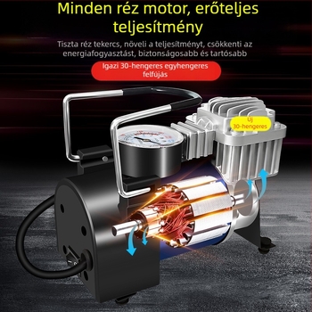 Otthoni egyhengeres levegőpumpa kosárlabda és futball számára – 220V, 220W, anyag: fém + ABS műanyag, gumiabroncsnyomás-mérő, áramlás >70 L/perc