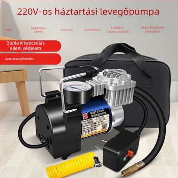 Otthoni egyhengeres levegőpumpa kosárlabda és futball számára – 220V, 220W, anyag: fém + ABS műanyag, gumiabroncsnyomás-mérő, áramlás >70 L/perc