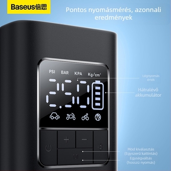 Baseus Ultra-Mini Pro autóba illeszthet pumpa digitális kijelzővel, 220V dugaszolható tápegység, kevesebb mint 80W, 667 g, több mint 20 perc működés