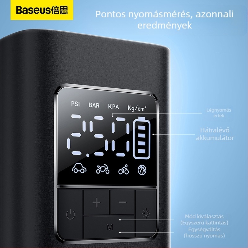 Baseus Ultra-Mini Pro autóba illeszthet pumpa digitális kijelzővel, 220V dugaszolható tápegység, kevesebb mint 80W, 667 g, több mint 20 perc működés