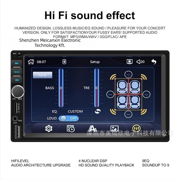 Autós navigációs képernyő MP5 CarPlay-vel és központi konzol felújításával, 7018 modell; LCD kijelző; SD-kártya; 30 m hatótáv; országos garancia