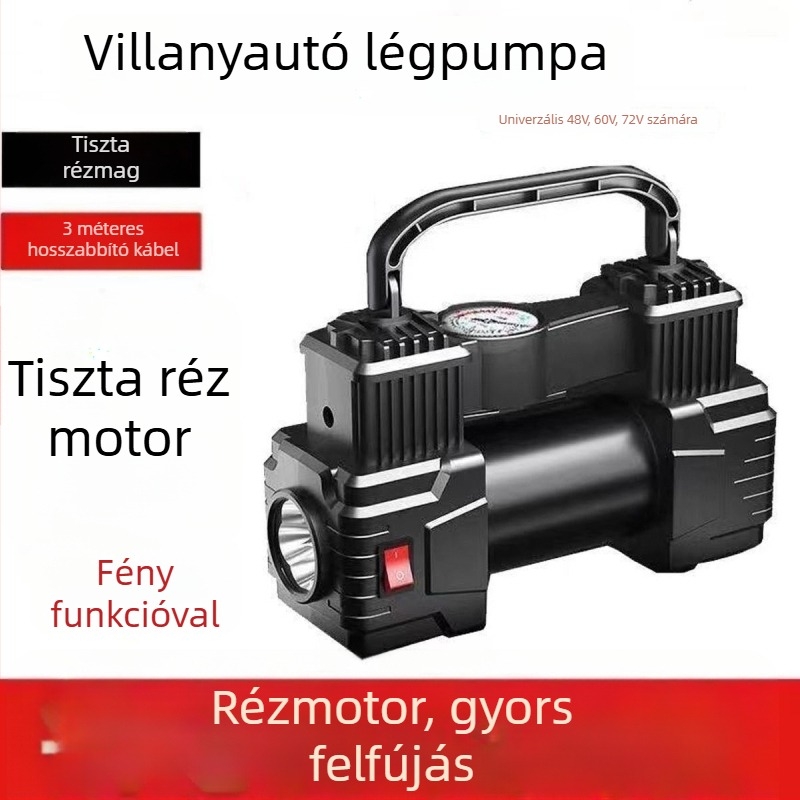 Elektromos járművek légpumpája, 220W, digitális kijelző, két vagy több henger, figyelmeztető fény