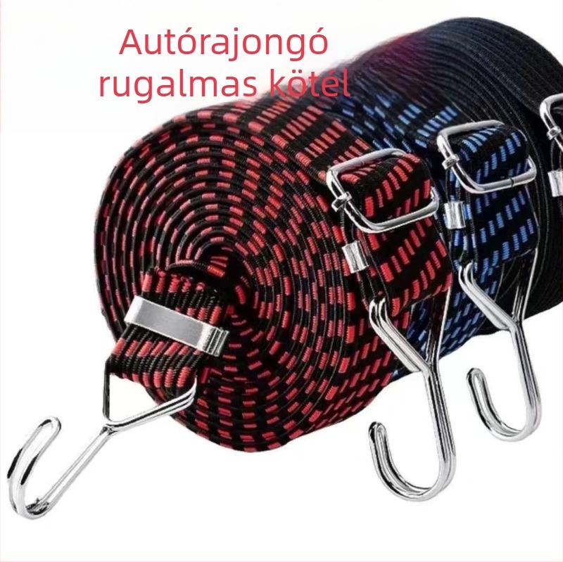 Elasztikus kötöző heveder motorkerékpárhoz és poggyászhoz alumínium ötvözet csattal, latex huzal anyag, teherbírás 100 kg