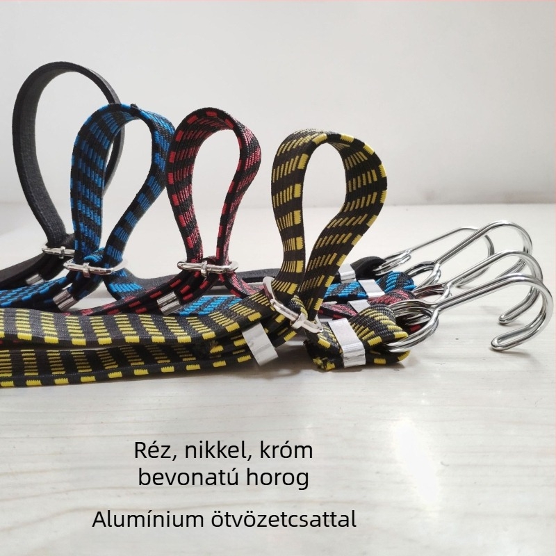 Elasztikus kötöző heveder motorkerékpárhoz és poggyászhoz alumínium ötvözet csattal, latex huzal anyag, teherbírás 100 kg