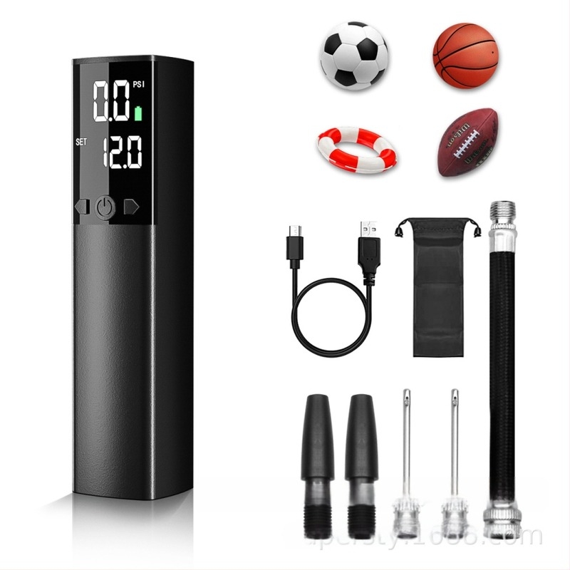 AP-04 elektromos levegőpumpa, vezeték nélküli, digitális kijelző, USB töltés, LED világítás, 25 L/min, kerékpárok, mentőgyűrű és különféle labdákhoz
