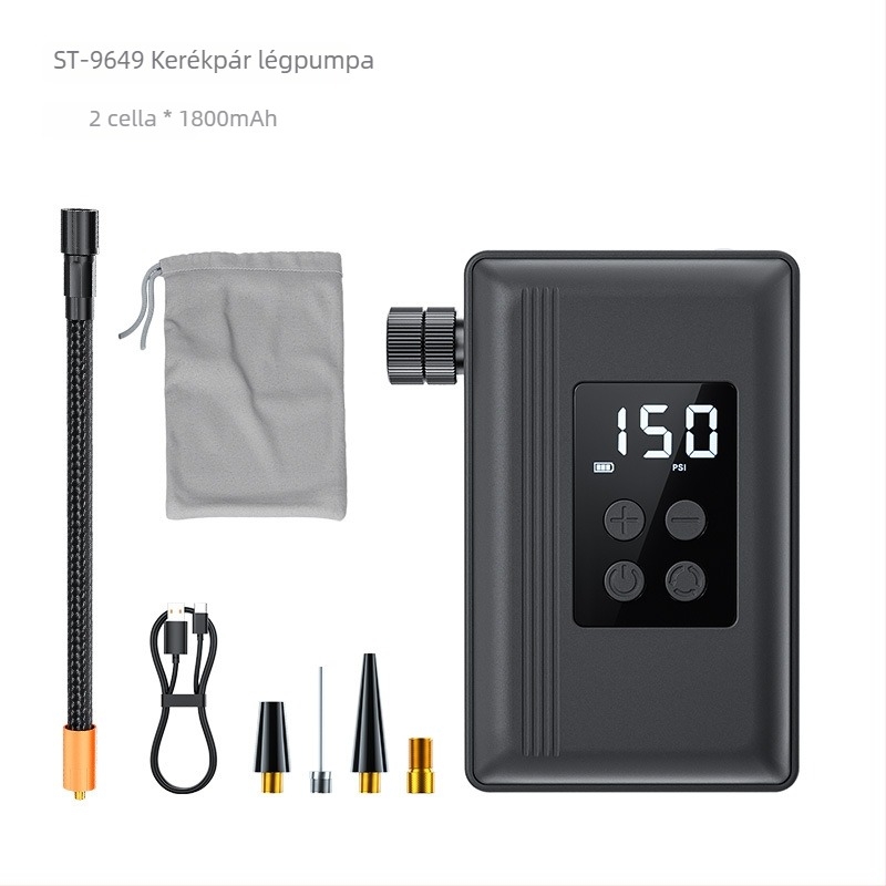 Hordozható kerékpárpumpa vezeték nélküli digitális kijelzővel — 25 L/min, Type-C táplálás, USB töltés, 540 g, egyhengeres kivitel