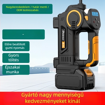 Hordozható autógumi inflátor - Vezeték nélküli 21V, 150W, 45 L/min, Digitális kijelző
