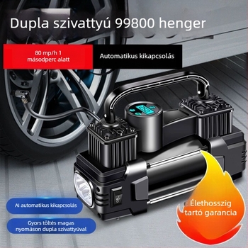 Járműre szerelt légpumpa, kéthengeres, 220W, digitális kijelző, 5 m-es kábel