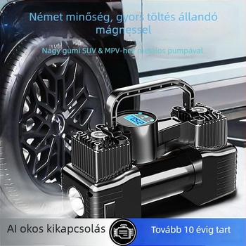 Járműre szerelt légpumpa, kéthengeres, 220W, digitális kijelző, 5 m-es kábel