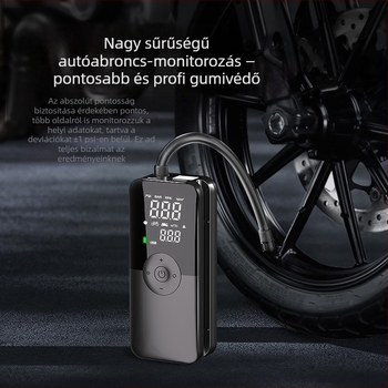 Autóba szerelt hordozható levegőpumpa, 12V, 120W, 25 L/perc, digitális kijelző, beépített akkumulátor