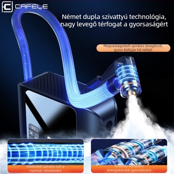 Vezeték nélküli autó légpumpa kettős hengerekkel – digitális kijelző, 100W, 11.1V, 25 L/perc