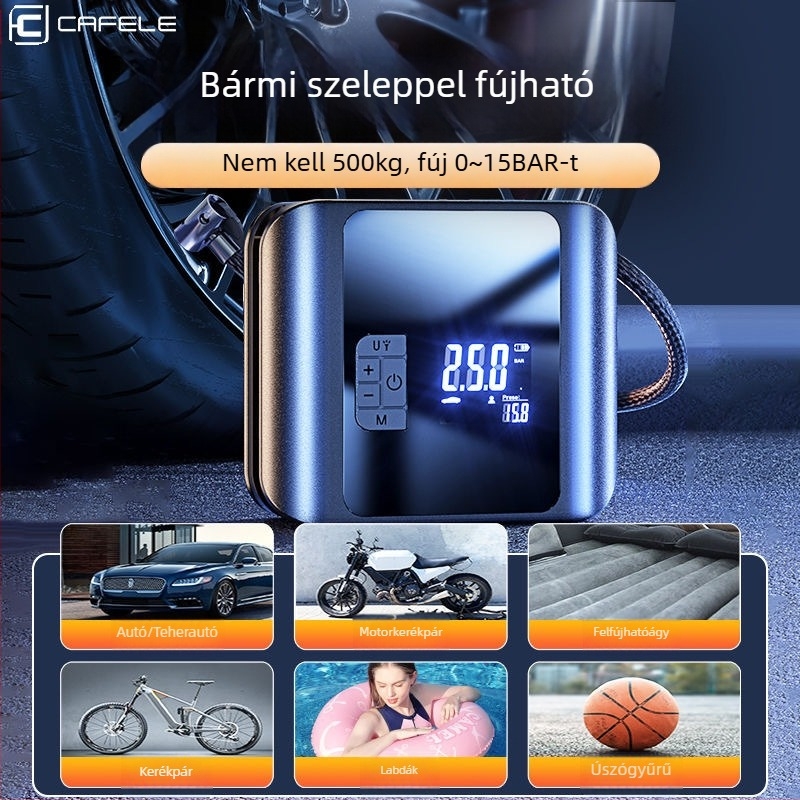 Vezeték nélküli autó légpumpa kettős hengerekkel – digitális kijelző, 100W, 11.1V, 25 L/perc