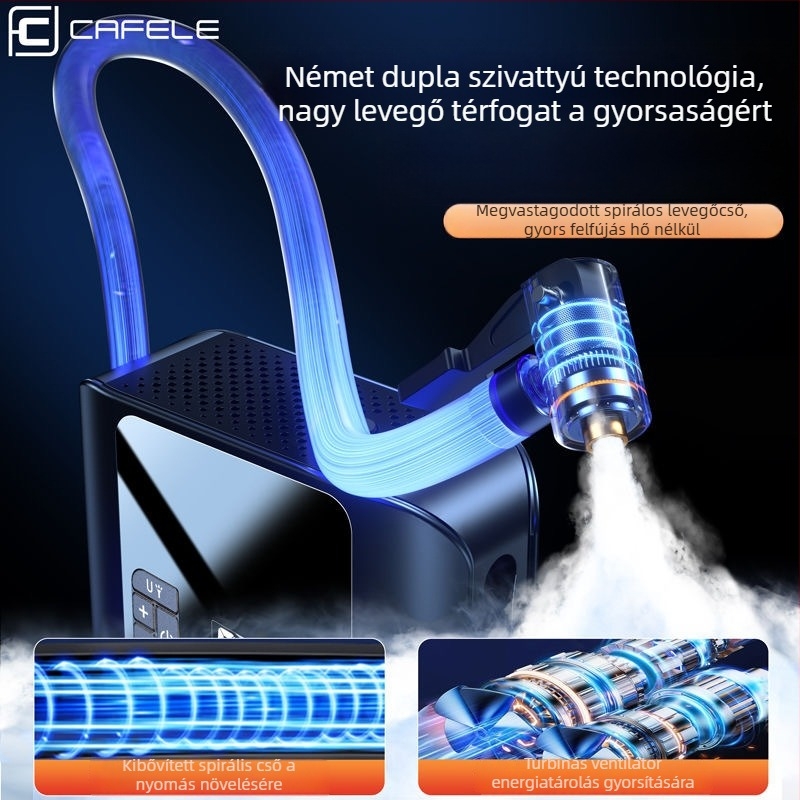 Vezeték nélküli autó légpumpa kettős hengerekkel – digitális kijelző, 100W, 11.1V, 25 L/perc