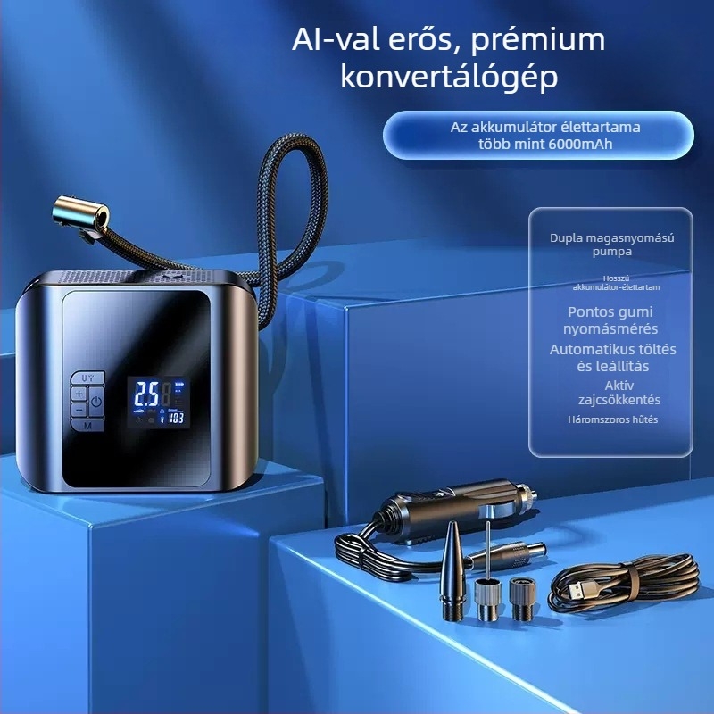 Vezeték nélküli autó légpumpa kettős hengerekkel – digitális kijelző, 100W, 11.1V, 25 L/perc