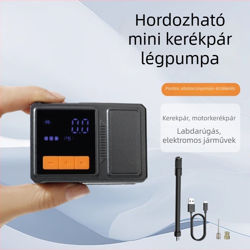 Mini mountain bike légpumpa AI intelligens hordozható elektromos pumpa, egyhengeres, 60 L/min, 220 W, digitális kijelző