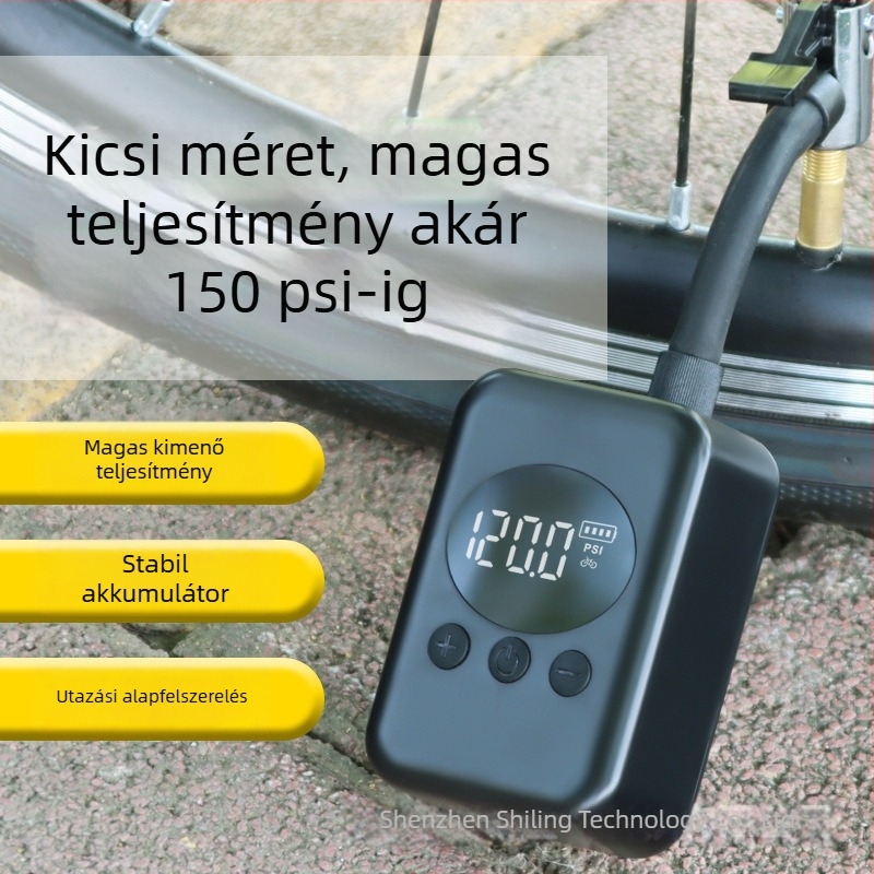 Elektronikus mini kerékpárpumpa - USB töltés, digitális kijelző, magas nyomás, áramlás 30 L/min