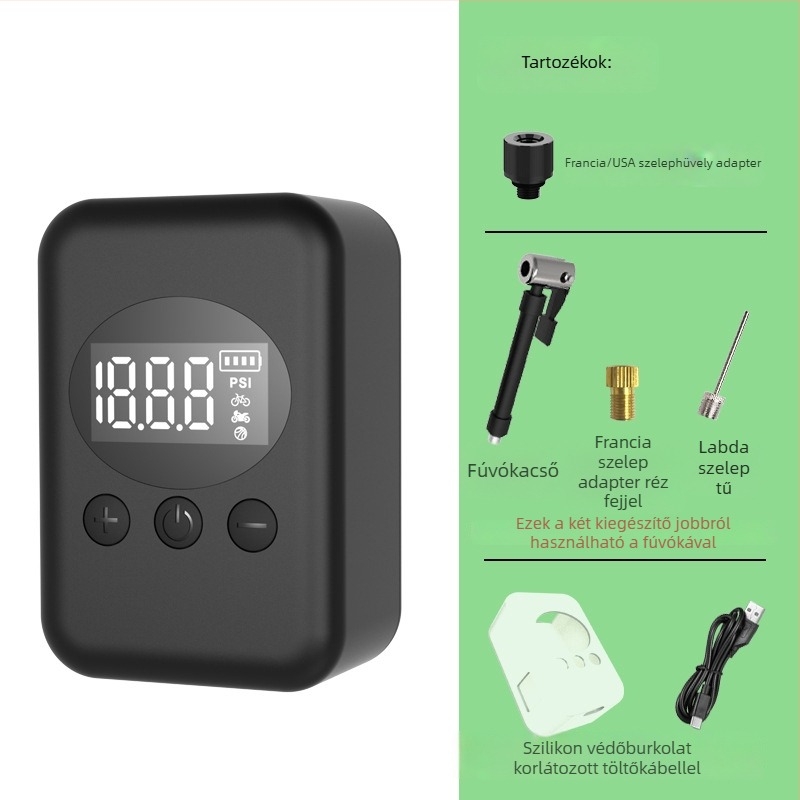 Elektronikus mini kerékpárpumpa - USB töltés, digitális kijelző, magas nyomás, áramlás 30 L/min