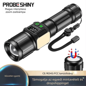 Hordozható zseblámpa lézer-LED és COB világítással, 10W, USB-C töltés, alumíniumötvözet test, hatótáv ≥500 m