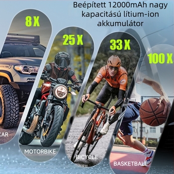 Shengfeng hordozható autó- és kerékpárinflátor, 12V, 120W, digitális kijelző, 30 L/perc, lítium akkumulátor