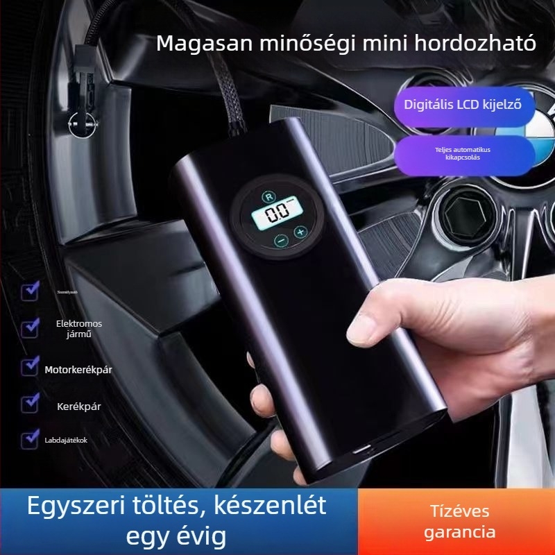 Autóba szánt levegőpumpa manométerrel, USB töltéssel, 8,4V, 100W, 70 L/min, digitális kijelző