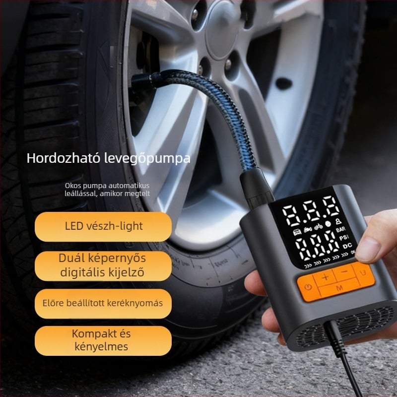 Autóba szánt levegőpumpa, hordozható egyhengeres fújó, 12V, <80W, 25 L/min, >20 perc folyamatos működés
