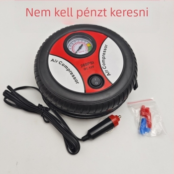 Autóhoz való hordozható elektromos levegőpumpa – 12V, 120W, 70 L/min, egyhengeres, manométerrel