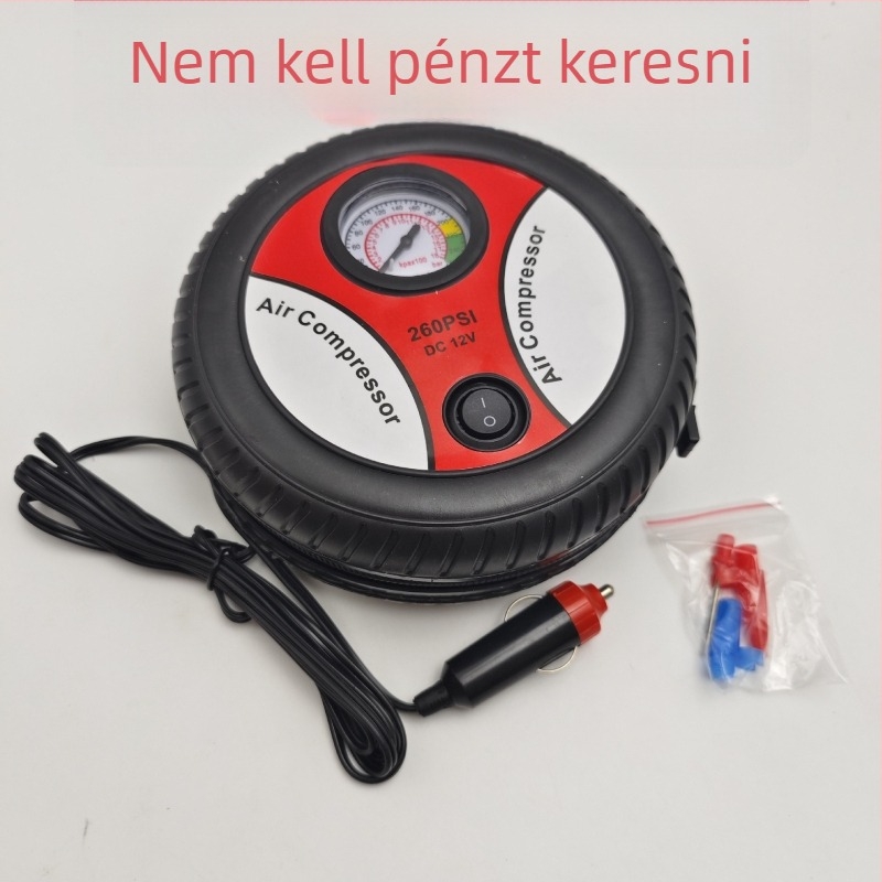 Autóhoz való hordozható elektromos levegőpumpa – 12V, 120W, 70 L/min, egyhengeres, manométerrel