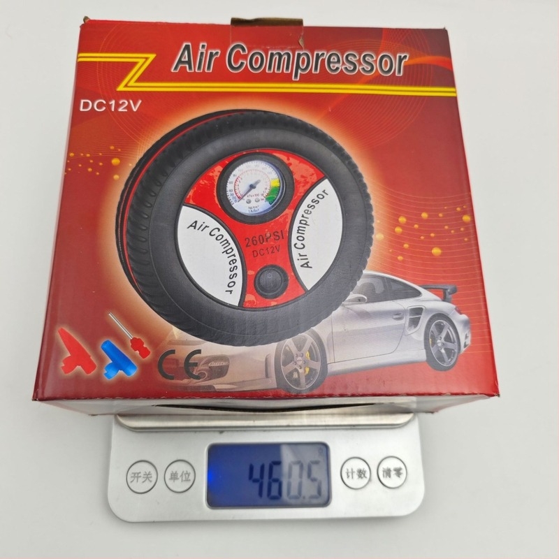Autóhoz való hordozható elektromos levegőpumpa – 12V, 120W, 70 L/min, egyhengeres, manométerrel