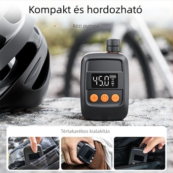 Mini intelligens elektromos pumpa kerékpárok és motorkerékpárokhoz, 7,4V Li-ion akkumulátor, 25 L/min áramlás, digitális kijelző, tömeg 152 g, PC tűzálló ház