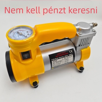 Fém autó gumi töltő LED-fénnyel; nagy teljesítményű elektromos gumiszivattyú, 12V, 120W, 35L/min, fém test, nyomásmérő