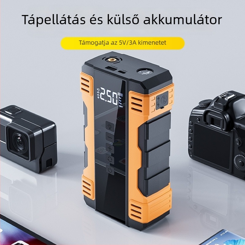 Autó felfúvó és vészindító – 14.8V, 120W, 35 L/min, Digitális kijelző, Működés 5–20 perc