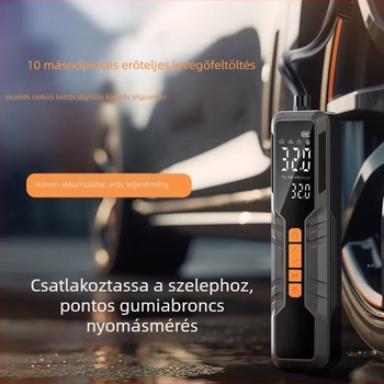Autó gumi pumpa, kompakt, digitális kijelzővel, USB töltés vagy autós szivargyújtó tápellátás, 80 W, 11,1 V, 25 L/perc