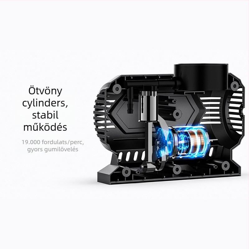 Autó guminyomó inflátor, hordozható, manométerrel, 12V, 80W, légáramlás 30 L/min, mutató kijelző, több mint 20 perc folyamatos működés