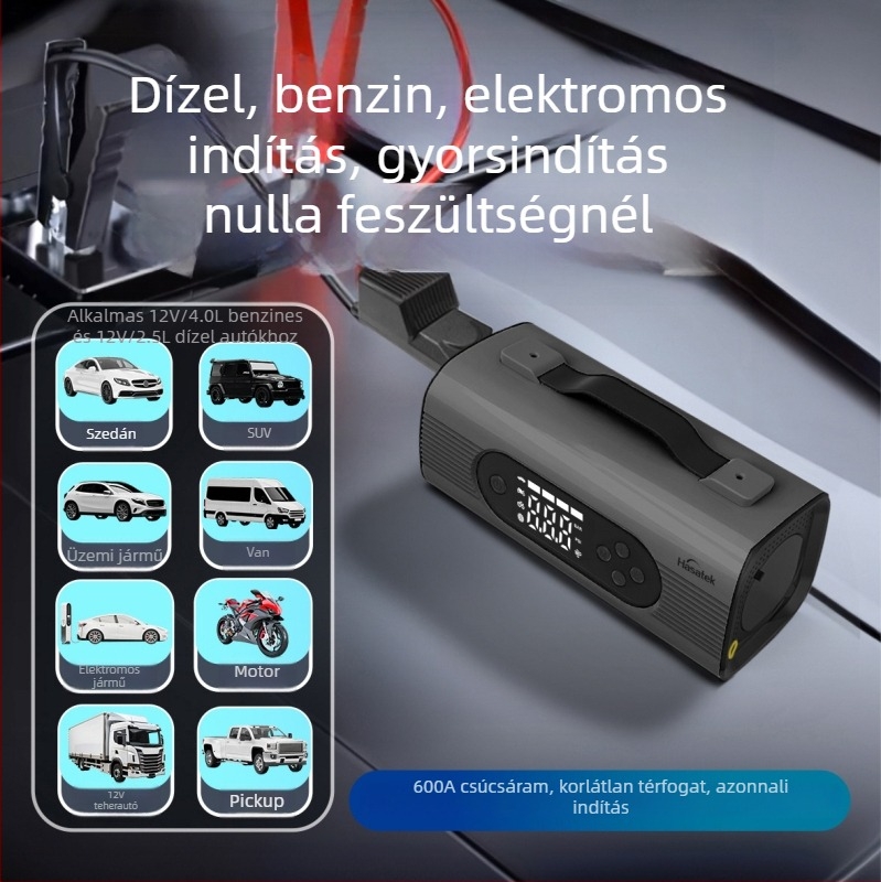 Harels autóindító – All-in-One vészáramforrás, 12V bemenet/kimenet, CE/FCC/ROHS/ISO 9001