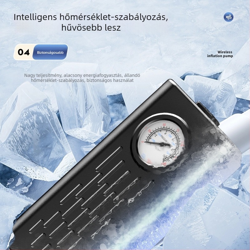Vezeték nélküli autó légpumpa manométerrel, 12V, 220W, 30 L/min, 5–20 perc üzemidő