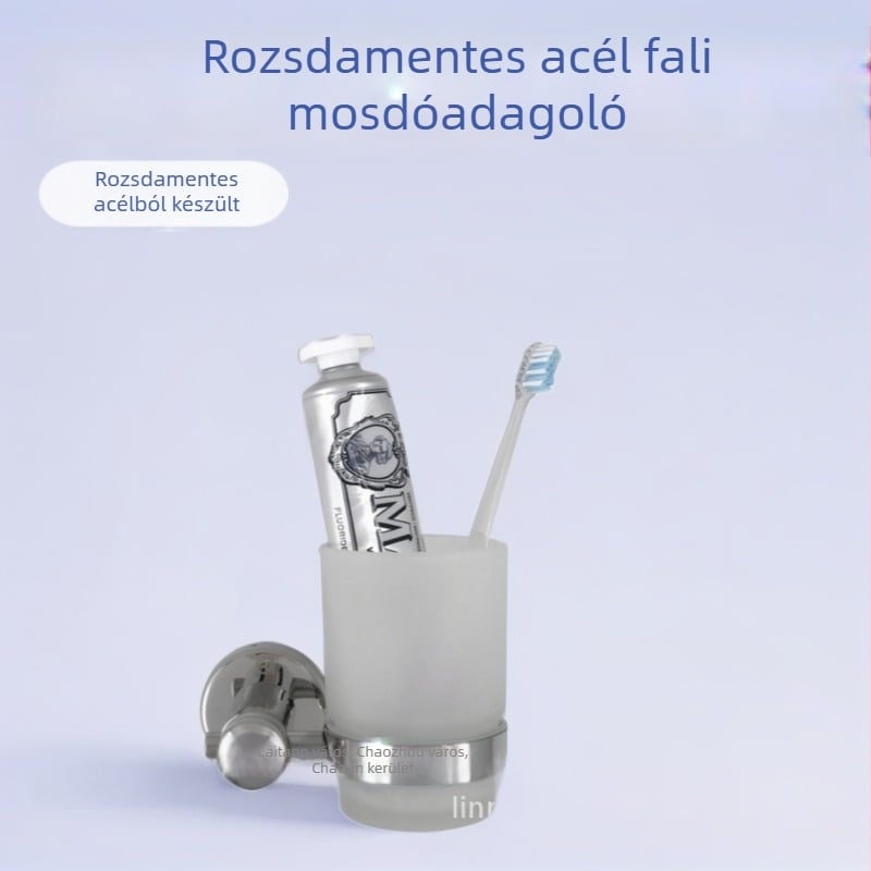 Rozsdamentes acél fogkefés pohár, falra szerelhető fürdőszobai kiegészítő, folyékony szappanhoz (Anyag: rozsdamentes acél; Felület: polírozott; Maximális terhelhetőség: 5 kg; Funkció: folyékony szappan)
