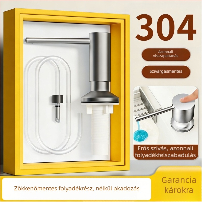 Rozsdamentes acél szappanadagoló | Kézi nyomásos működés; Fúrás nélküli szerelés; Modern minimalist stílus; Tömeg: 350 g