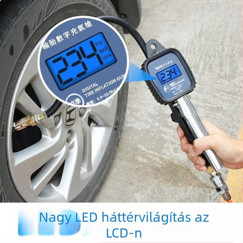 Magas pontosságú guminyomás-mérő felfújási fejjel és számoló kijelzővel, légpisztolyos fúvófej