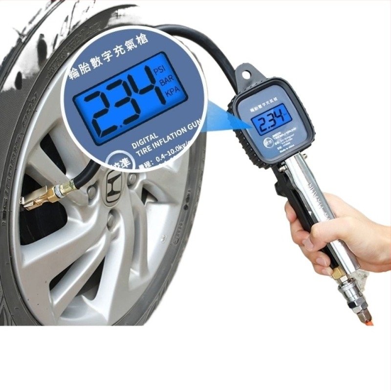 Magas pontosságú guminyomás-mérő felfújási fejjel és számoló kijelzővel, légpisztolyos fúvófej
