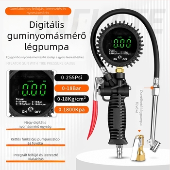 Digitális guminyomásmérő autógumikhoz és fúvópisztollyal