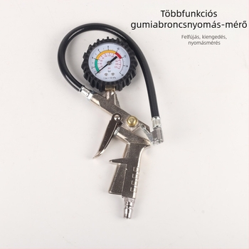 Digitális gumiabroncsnyomás-mérő fúvópisztollyal, 0–220 PSI tartomány, 0,2 BAR pontosság, digitális kijelző, műanyag- és acél test