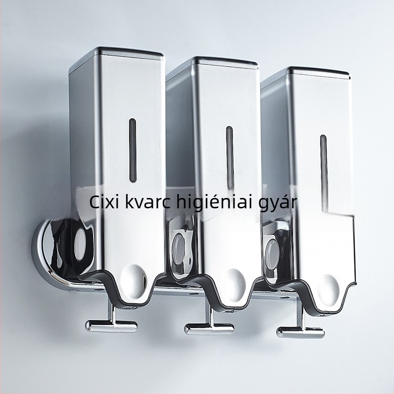 Háromüveges szappan- és sampon-adagoló, ABS, elektroplattázás, modern letisztult stílus, húzó rúd