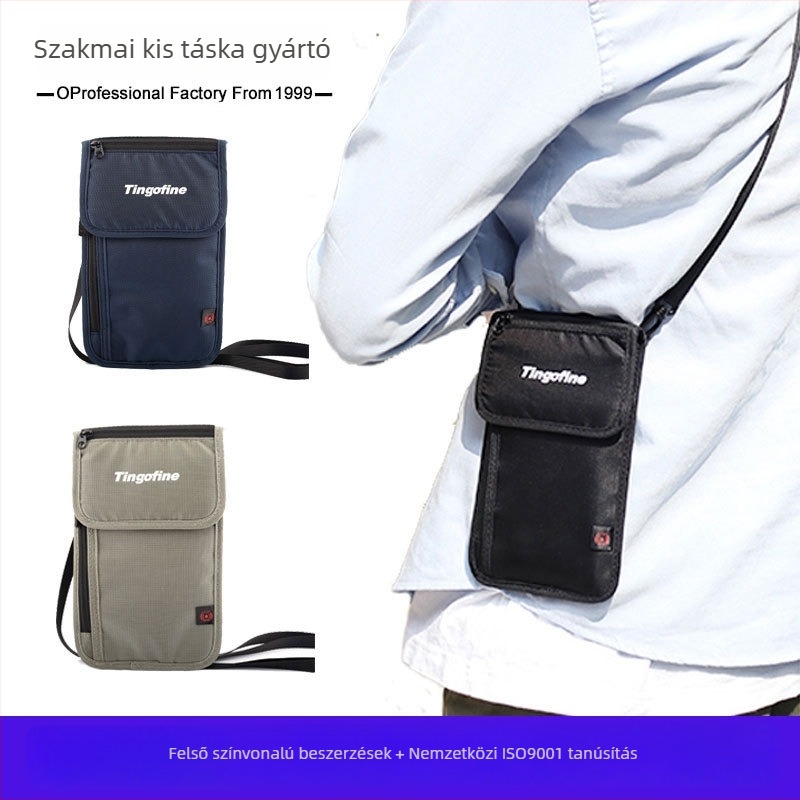 RFID útlevél tartó nylonból, vízálló, lopás elleni, nyakpánttal