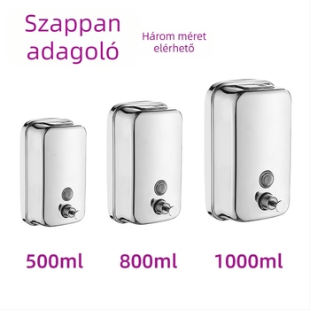 Rozsdamentes acél falra szerelhető folyékony szappan adagoló, kézi működtetés, modern minimál stílus, súly 500 g