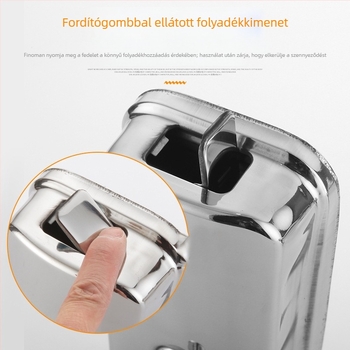 Rozsdamentes acél falra szerelhető folyékony szappan adagoló, kézi működtetés, modern minimál stílus, súly 500 g